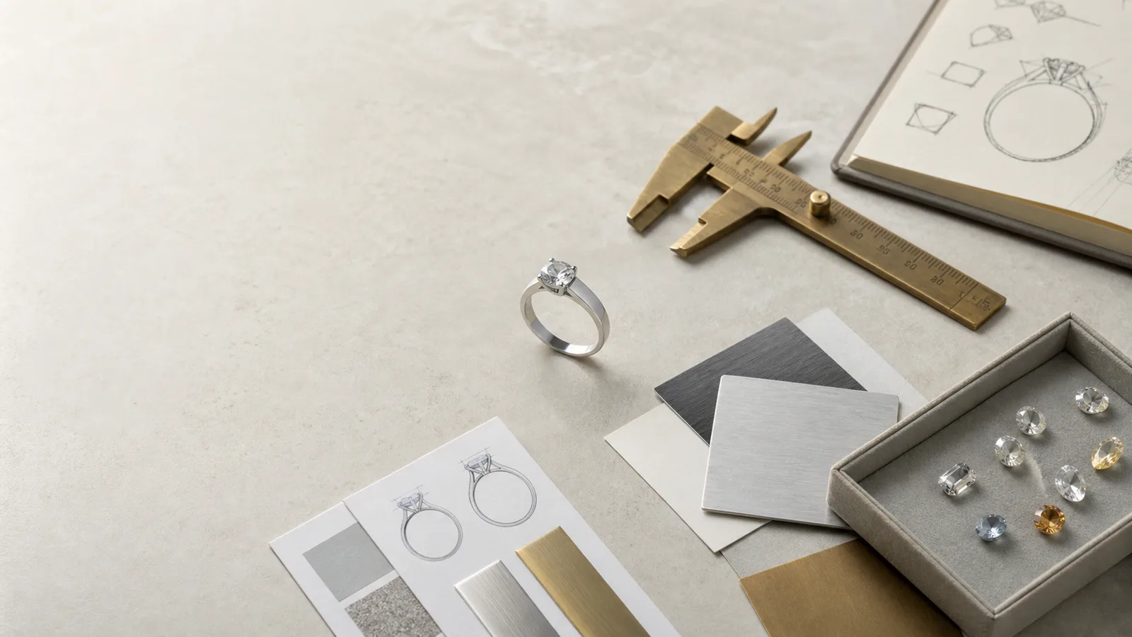 Jewelry buying guide hero with ring checklist, material choices, and custom design notes